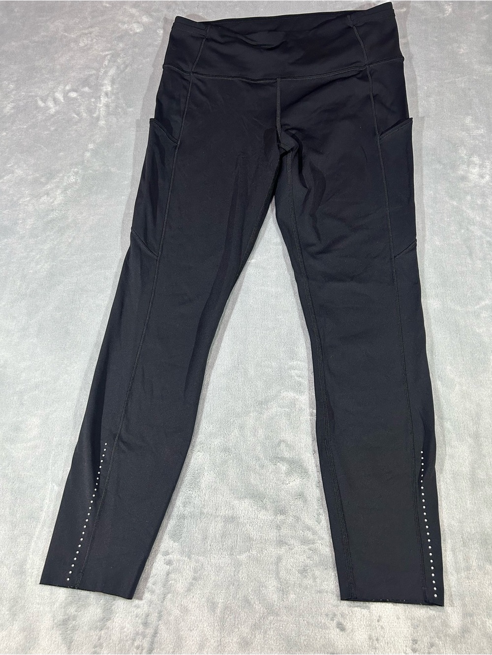 Lululemon Womens Black Solid Ankle Leggings Regular 10 Pockets Logo